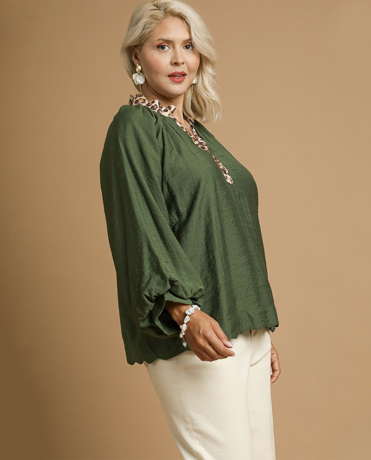 Umgee Plus Velvet Henley with Animal Placket