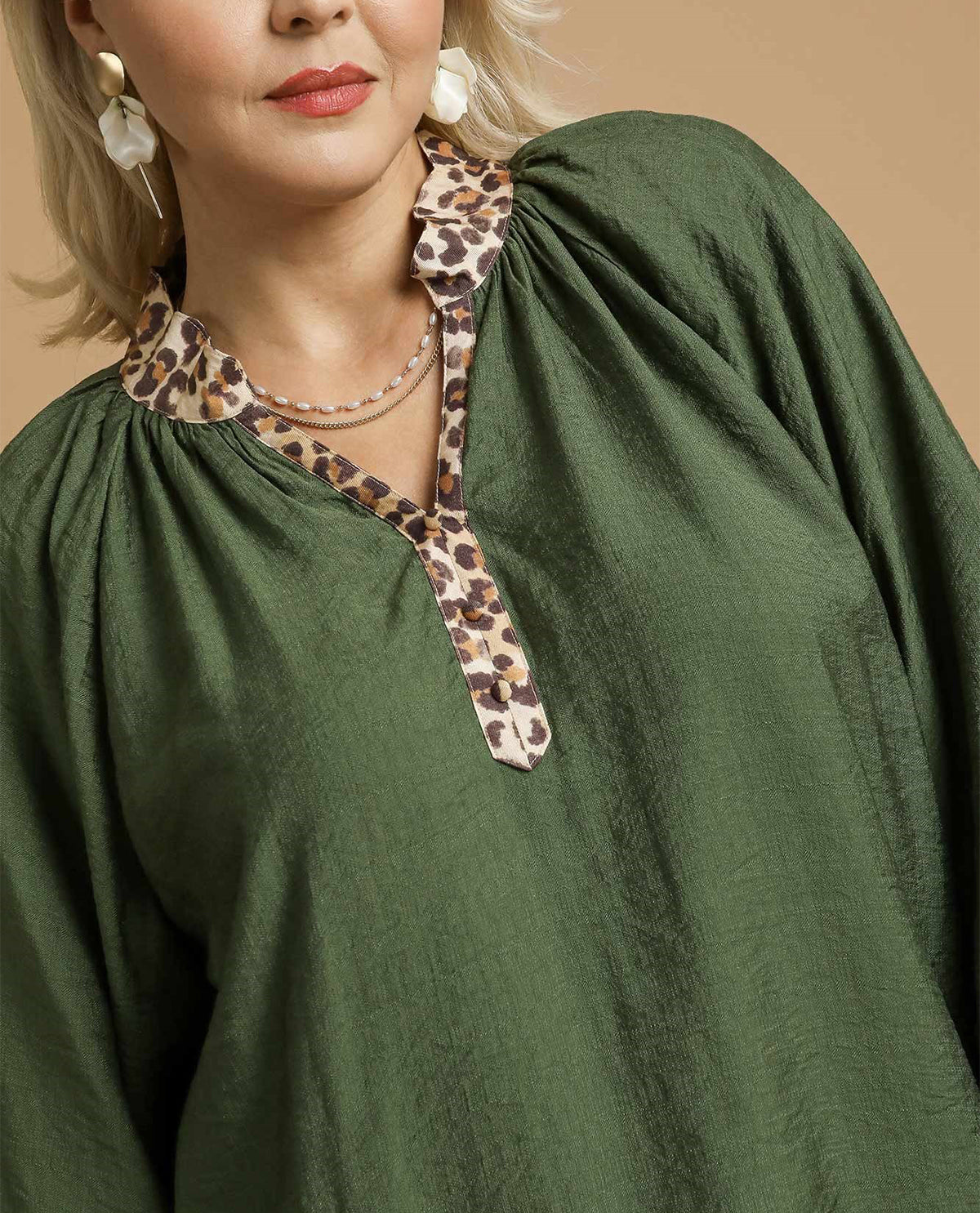 Umgee Plus Velvet Henley with Animal Placket