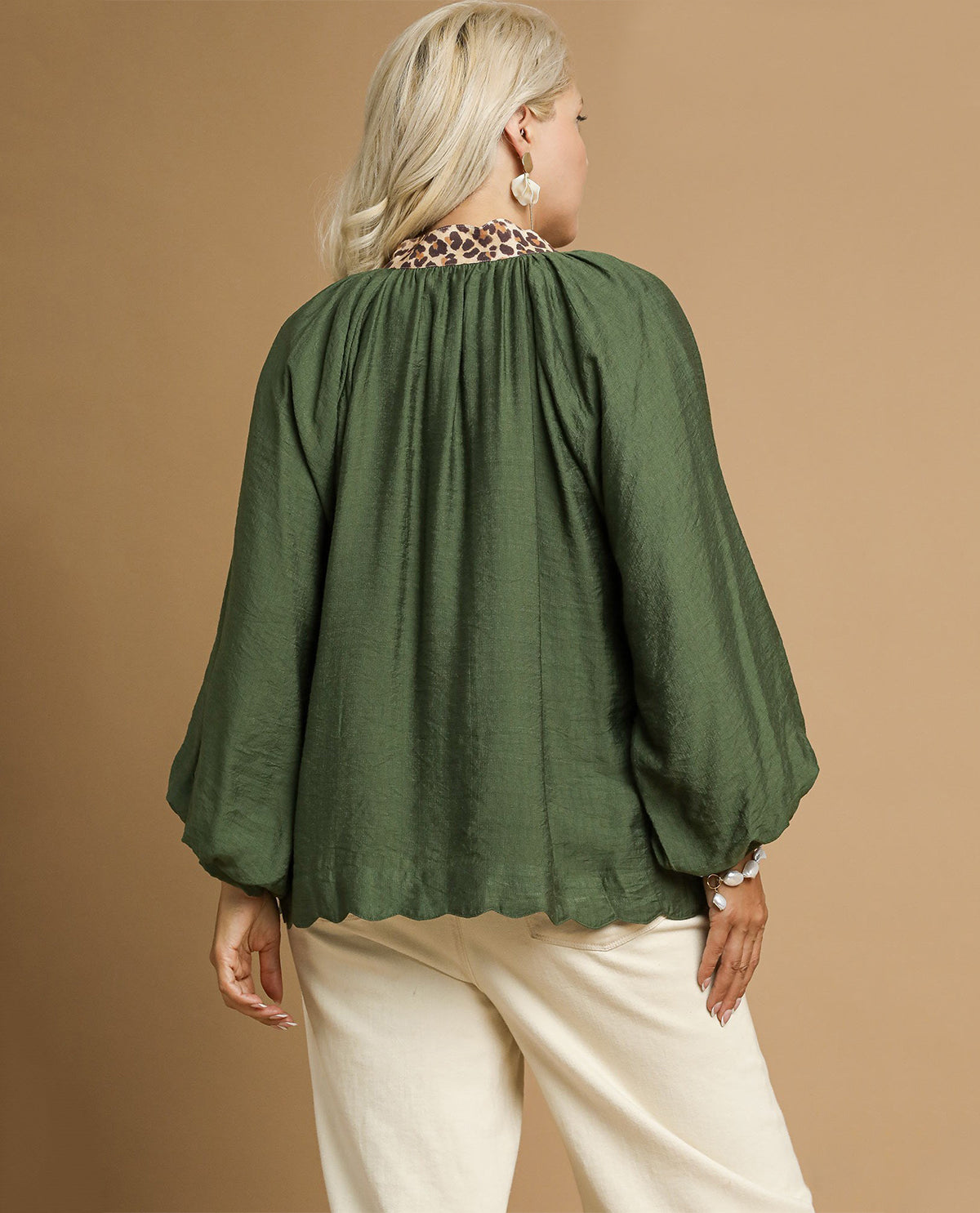 Umgee Plus Velvet Henley with Animal Placket