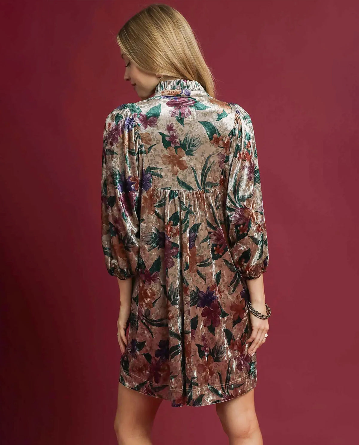 Umgee Flower and Animal Print Velvet Dress Multi