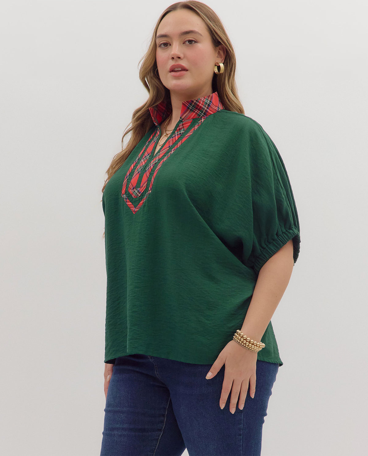 Entro Plus Solid Top with Plaid Trim