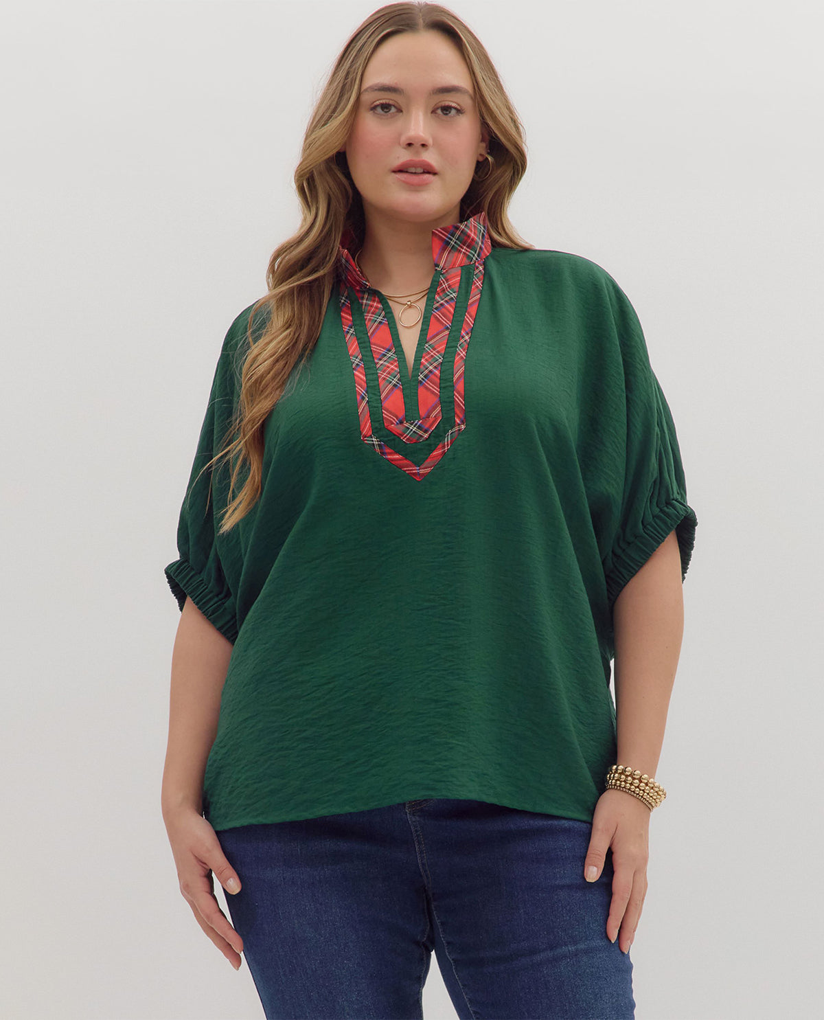 Entro Plus Solid Top with Plaid Trim