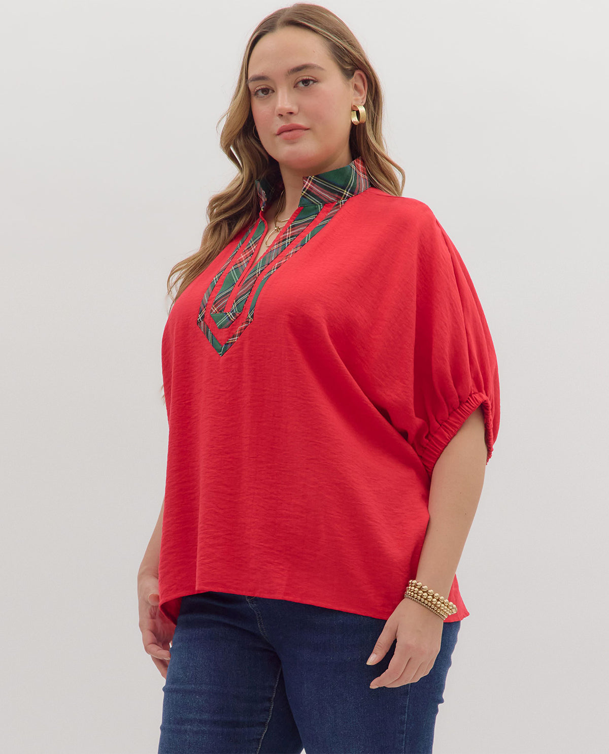Entro Plus Solid Top with Plaid Trim