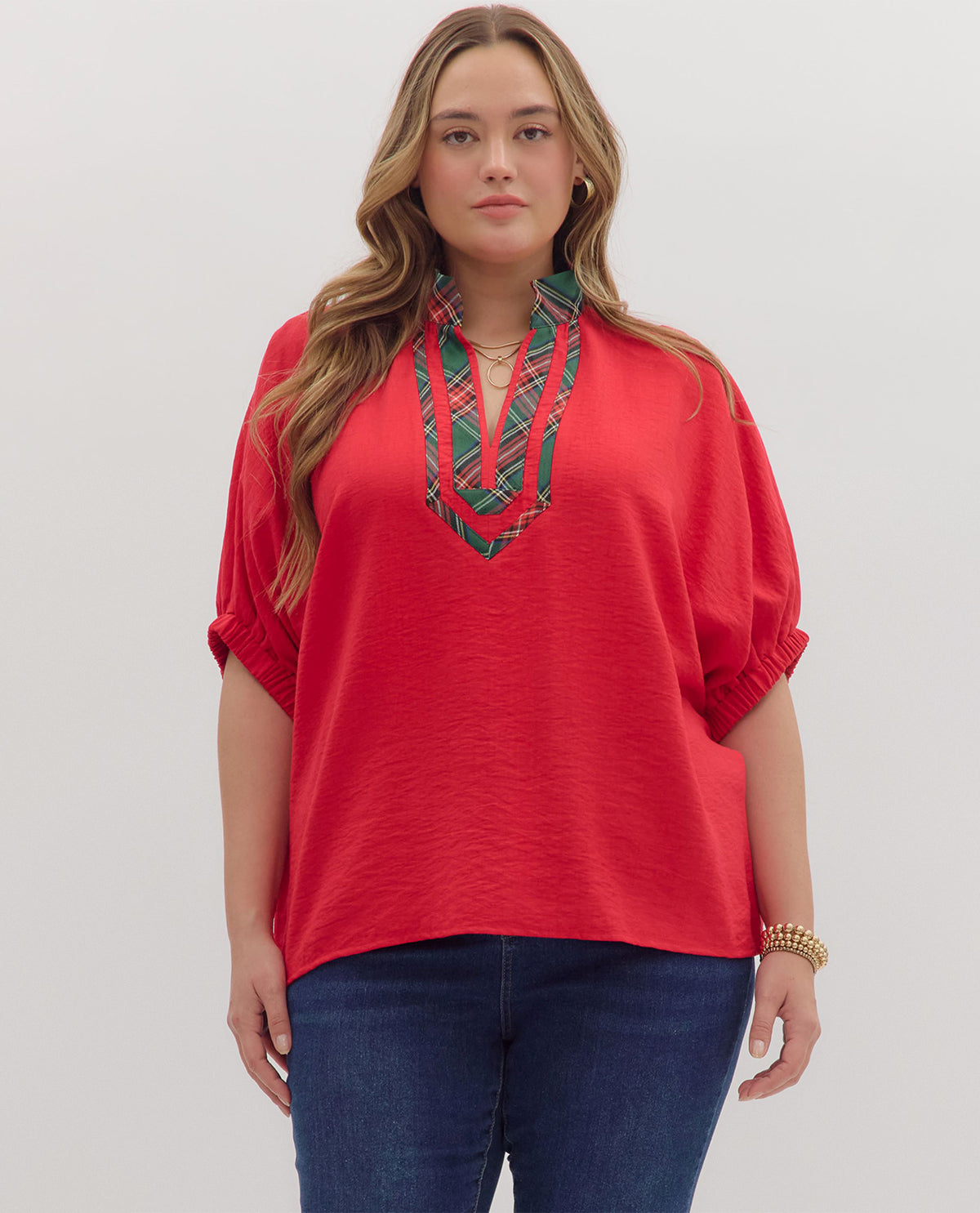 Entro Plus Solid Top with Plaid Trim