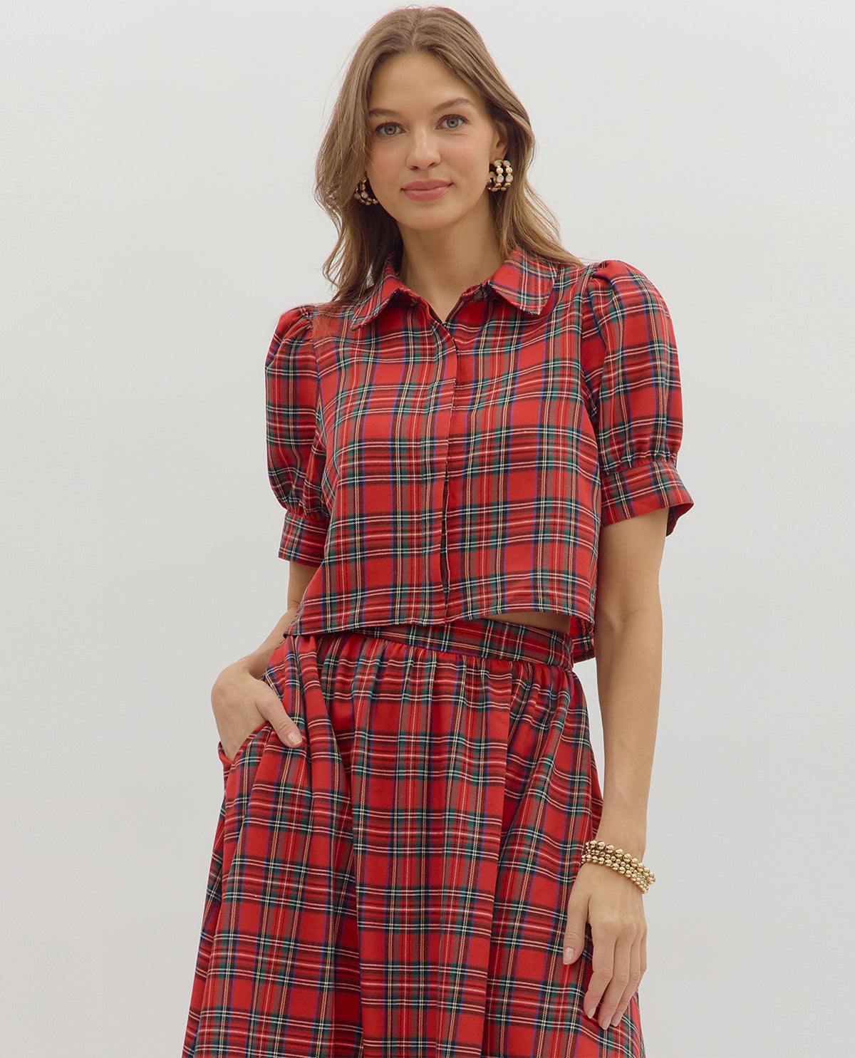 Entro Tartan Plaid Top Red