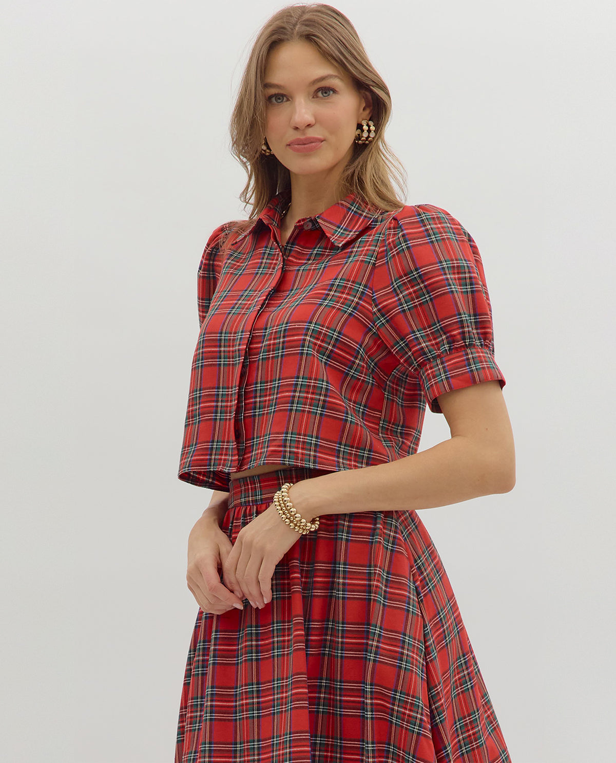 Entro Tartan Plaid Top Red
