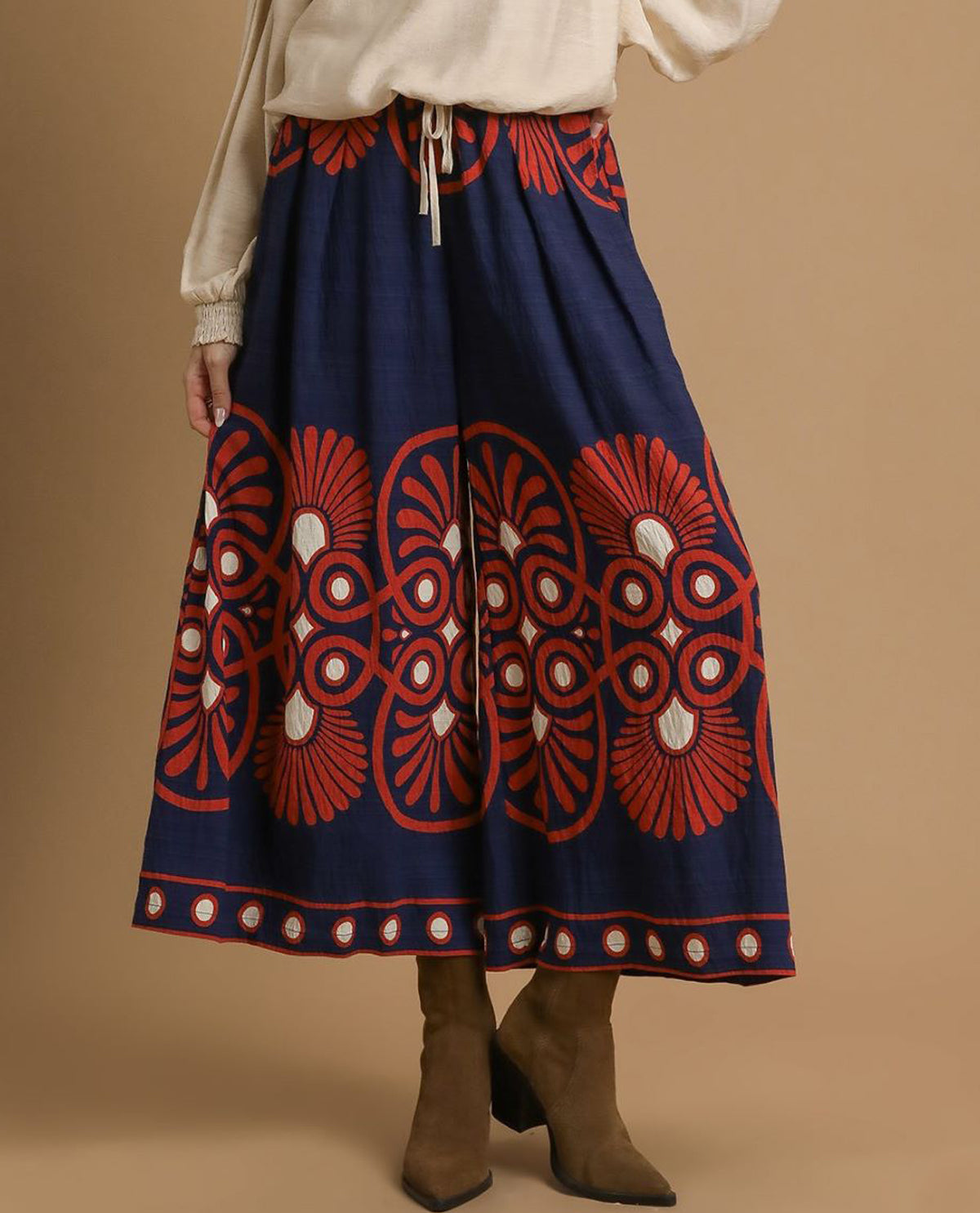 Mix Boho Print Wide Leg Palazzo Pants
