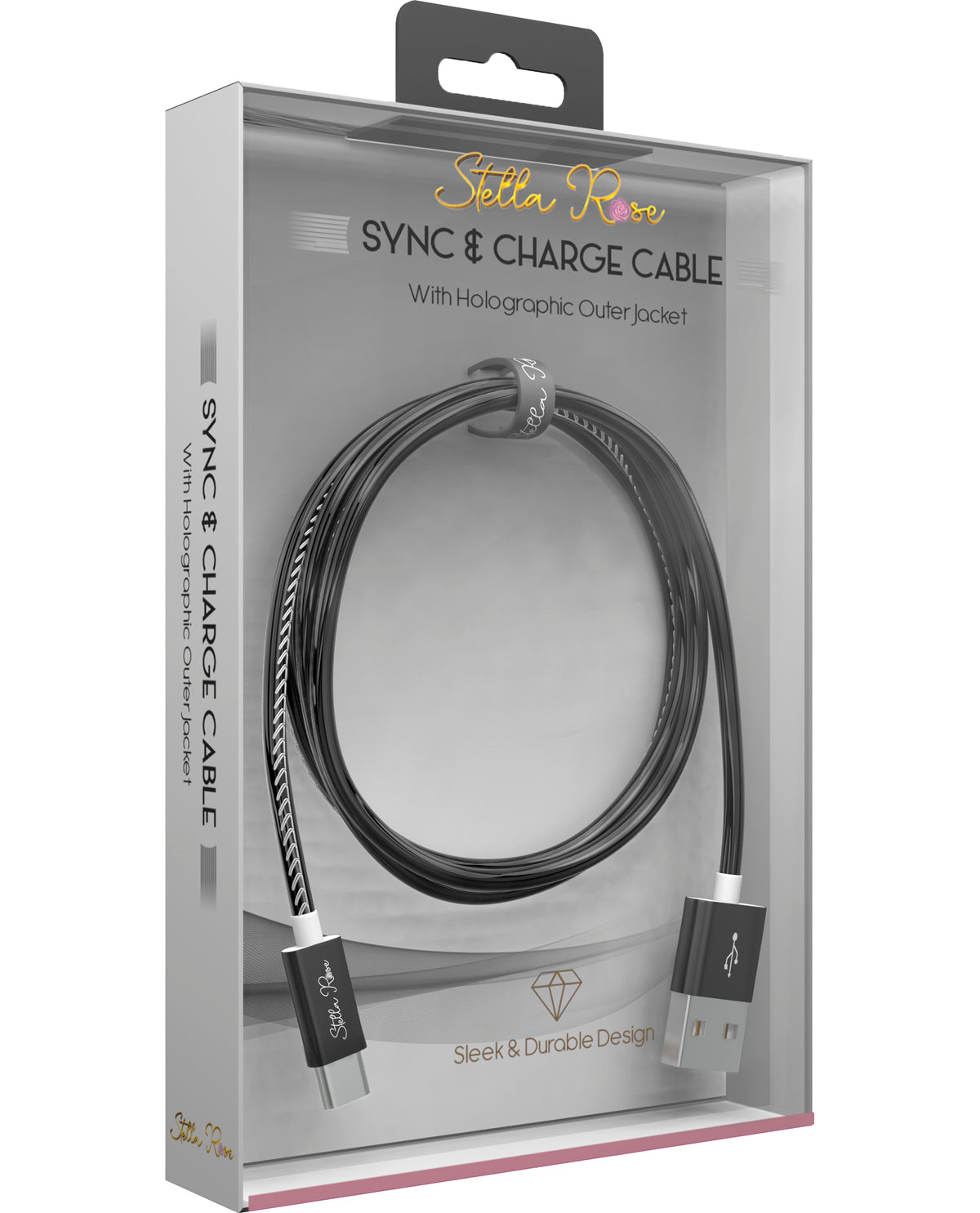 6Ft. Black Holographic Type C Sync & Charge Cable