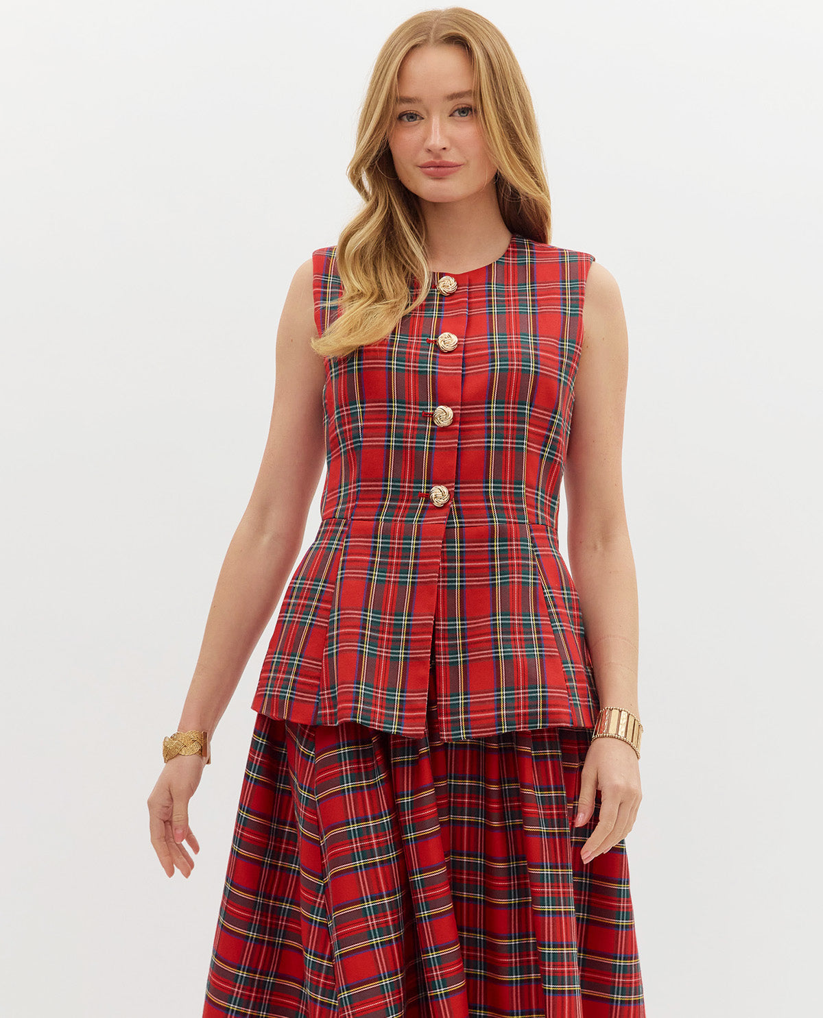 Entro Tartan Plaid Vest Red