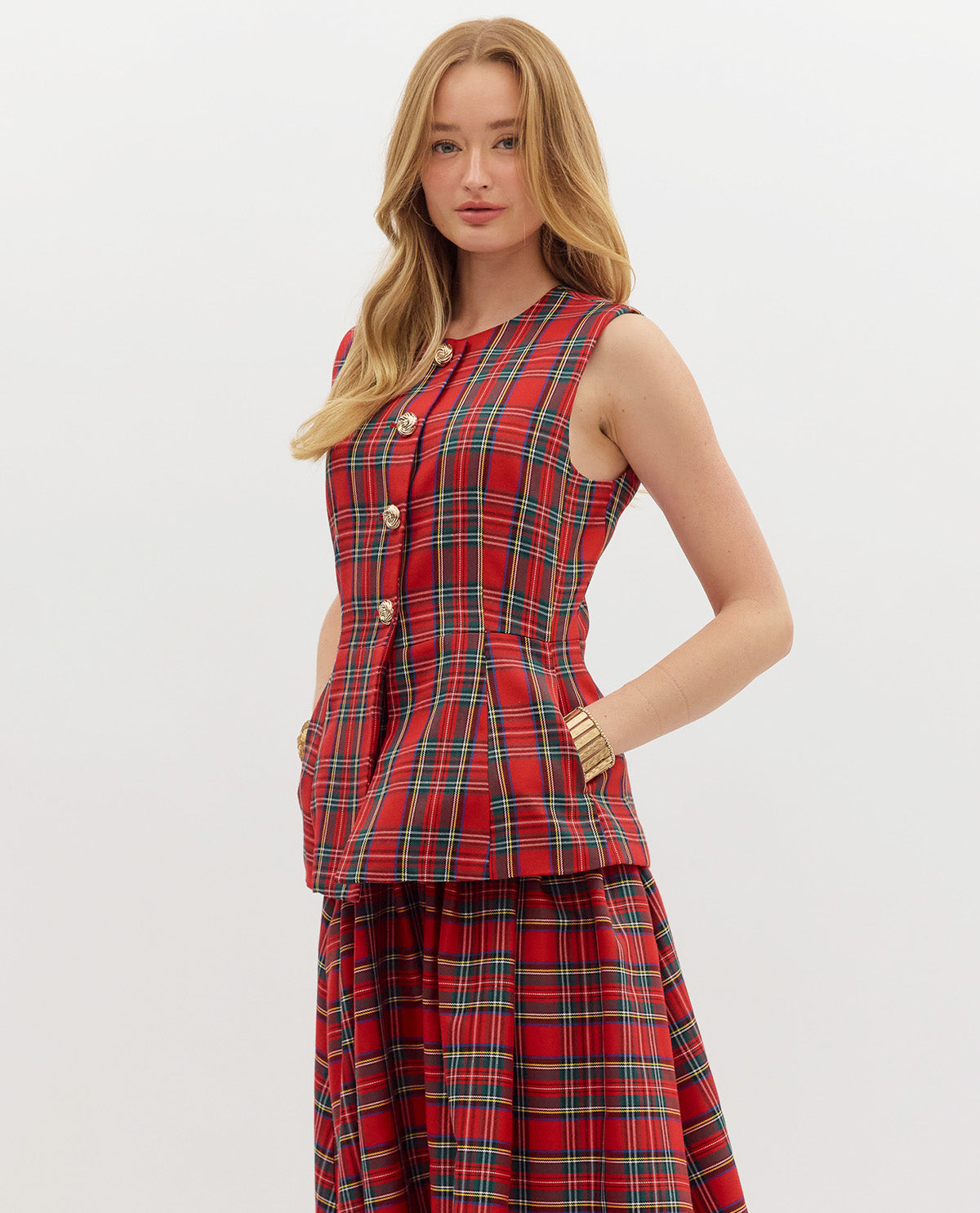 Entro Tartan Plaid Vest Red