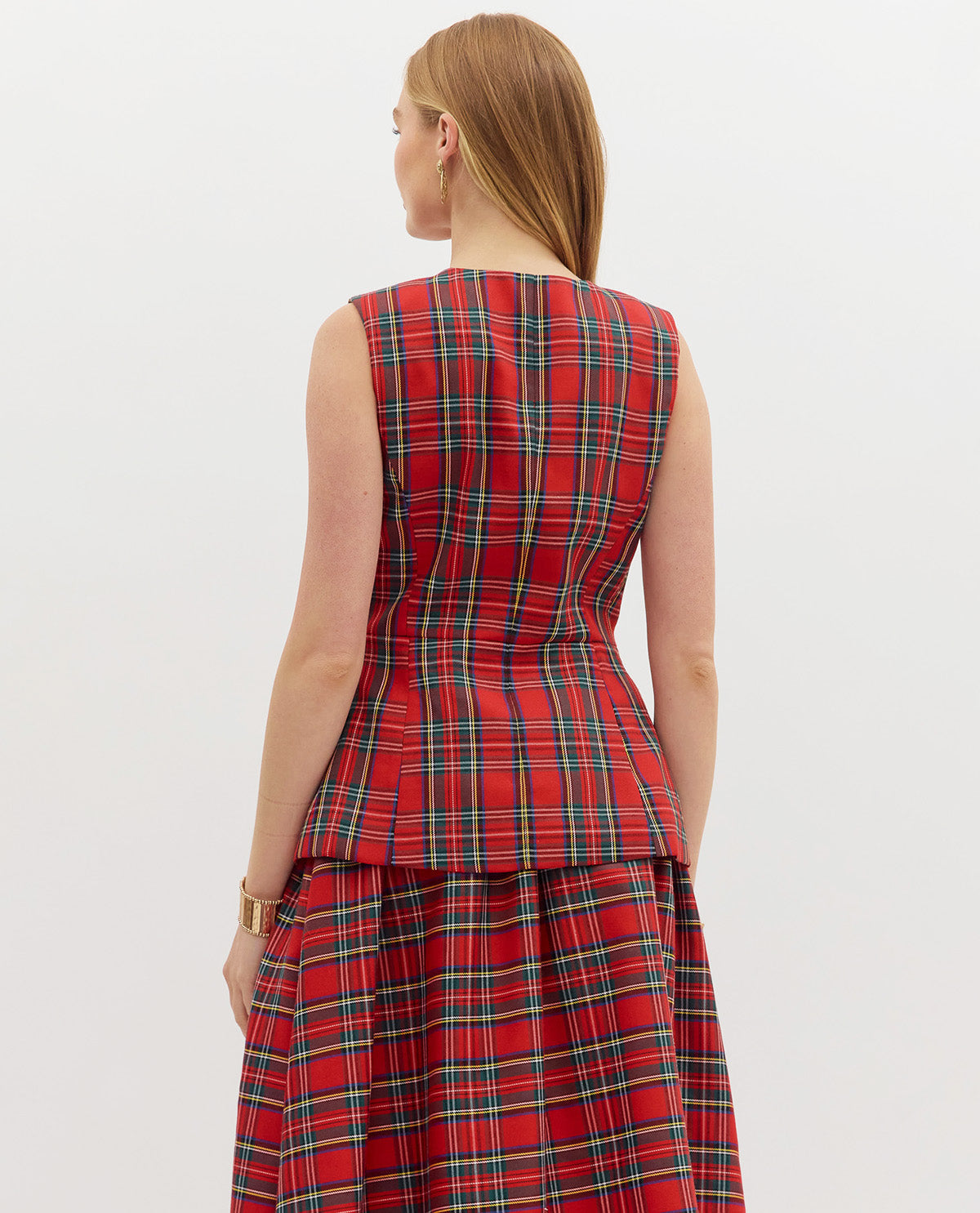 Entro Tartan Plaid Vest Red