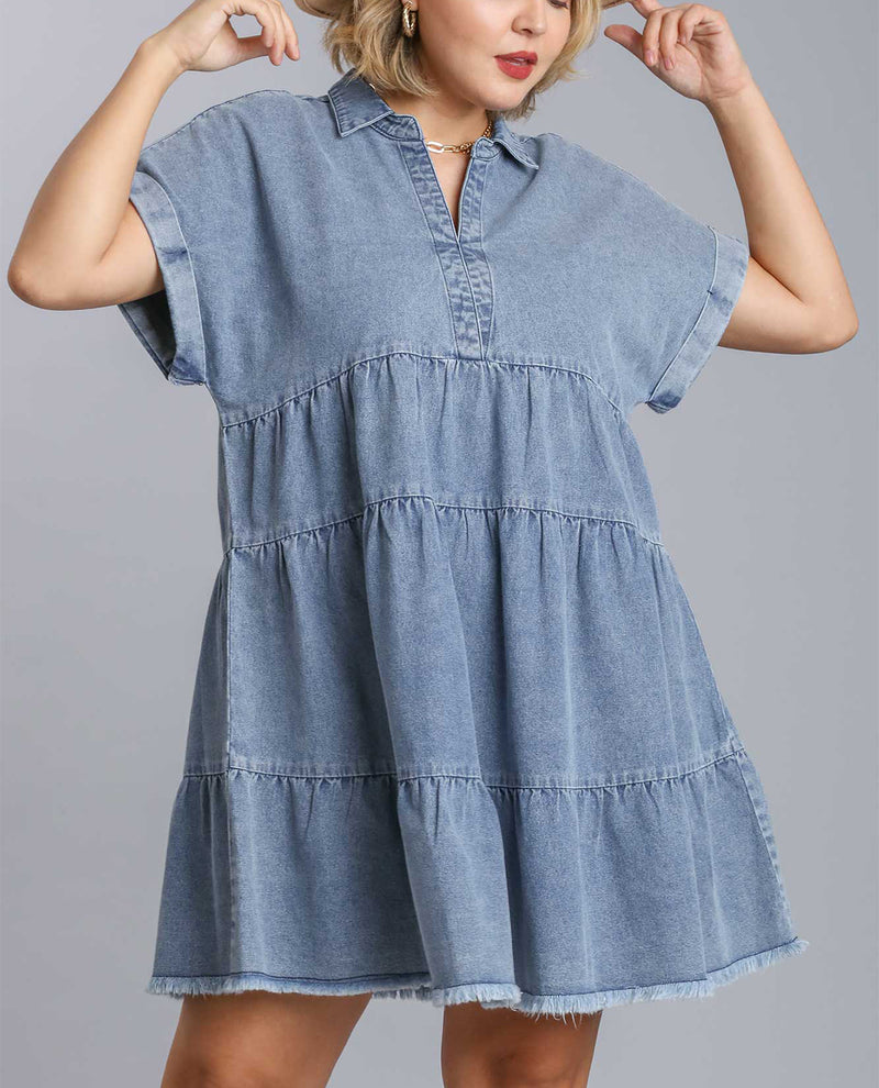 Plus Denim Tiered Smock Dress