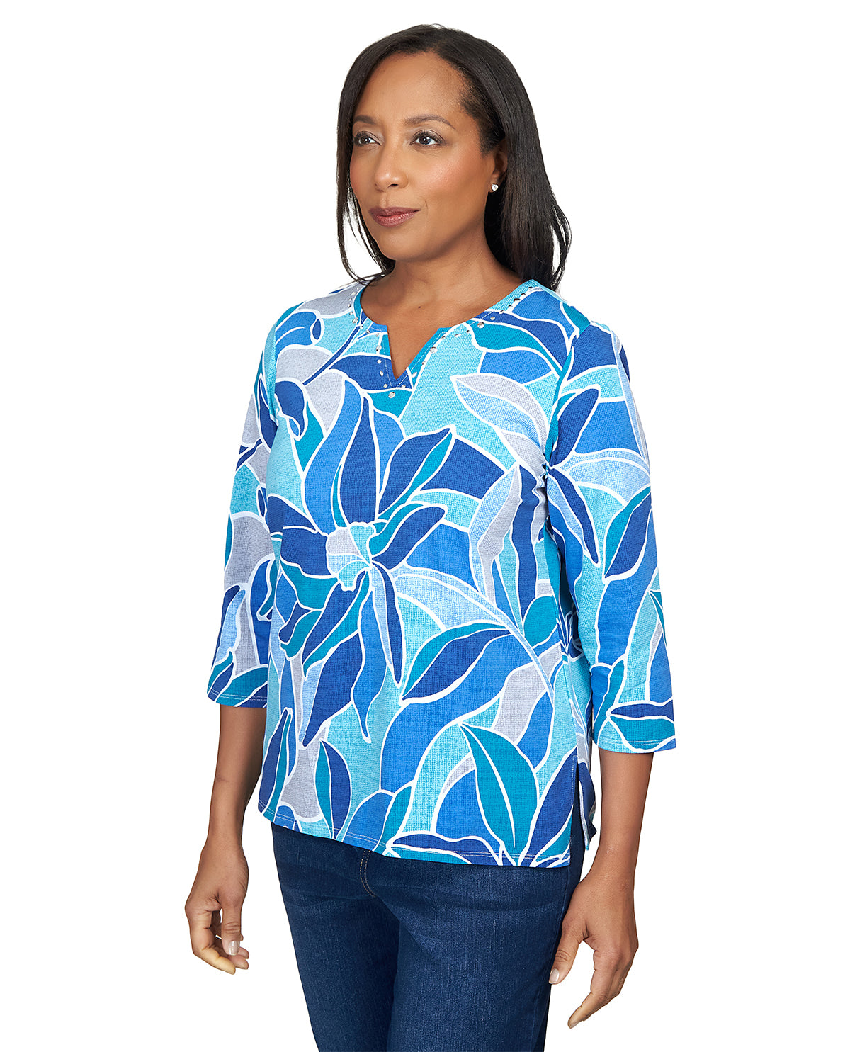 Alfred Dunner Key Item Stained Glass Leaf Knit Top