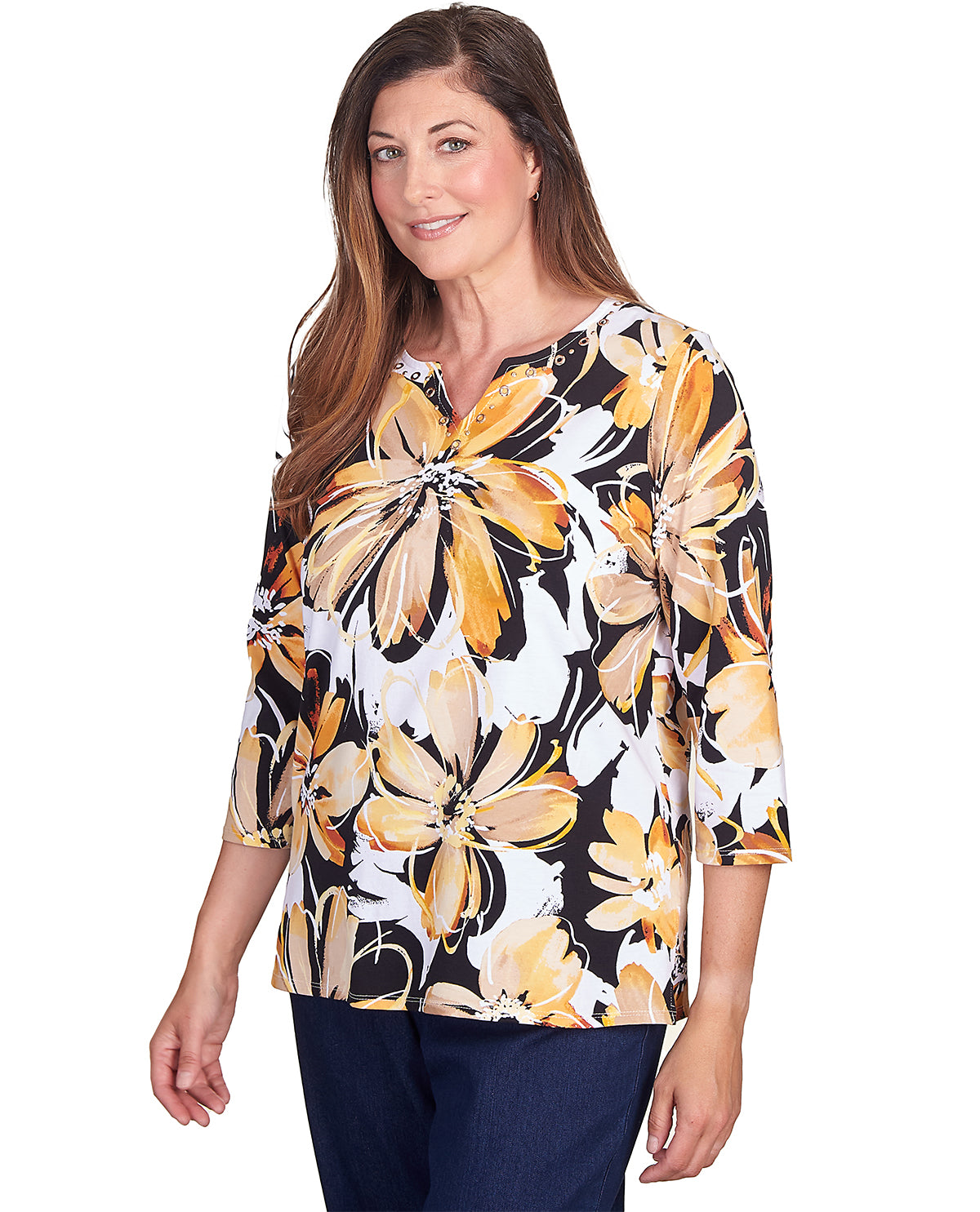 Alfred Dunner Key Item Drama Floral Knit Top