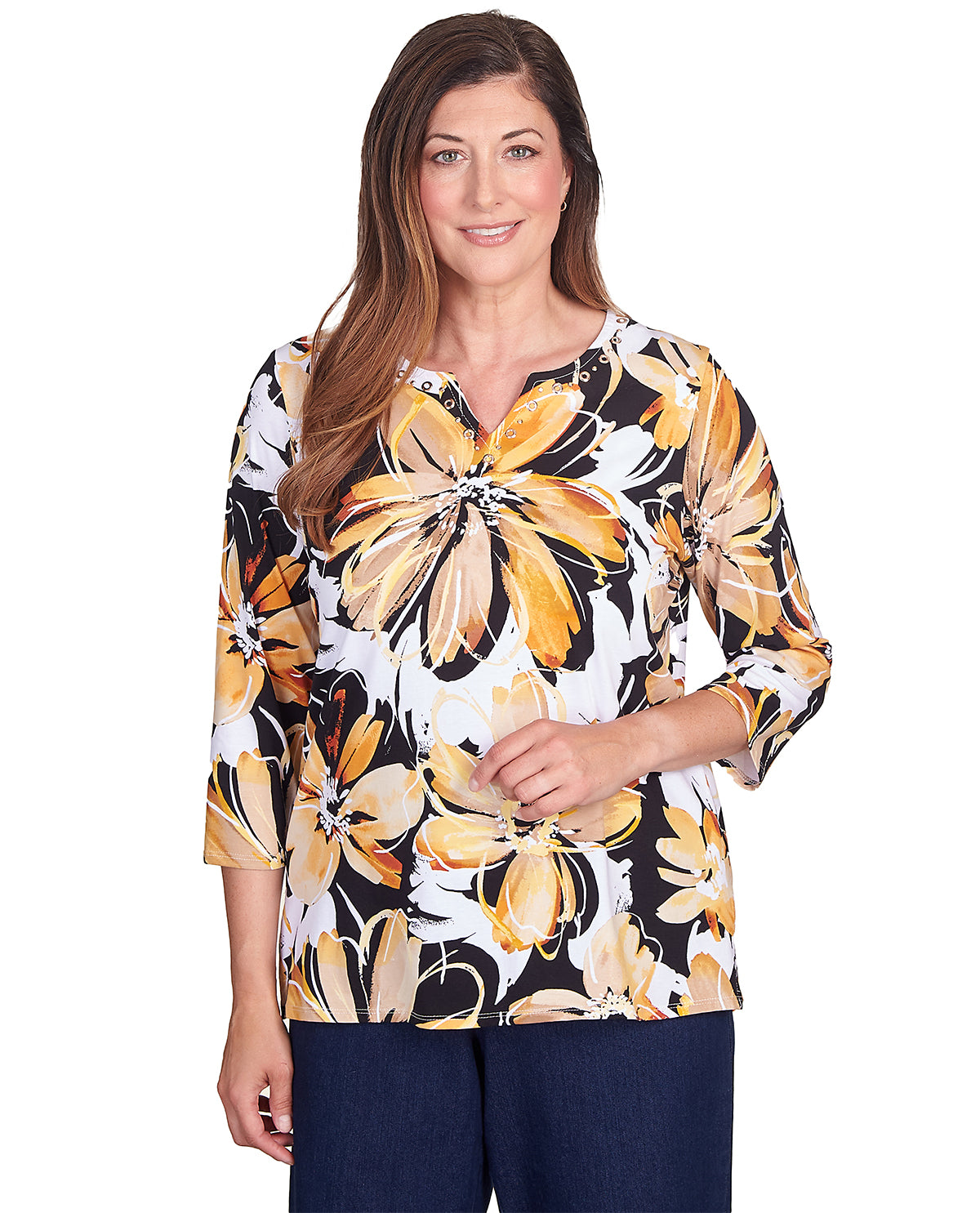 Alfred Dunner Key Item Drama Floral Knit Top
