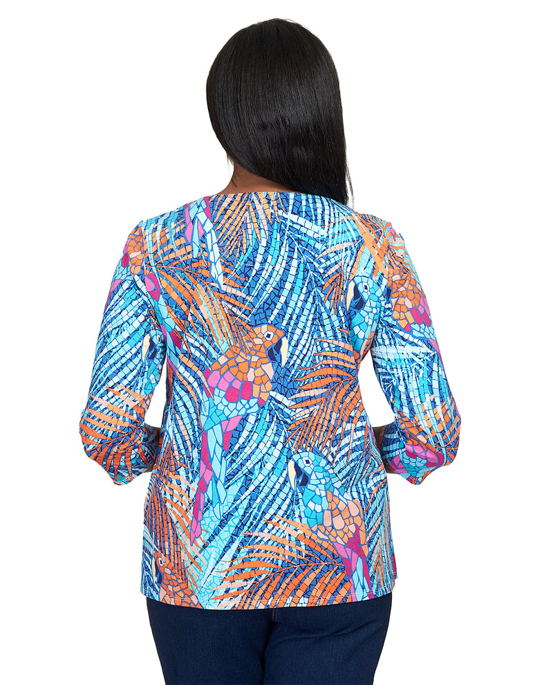 Alfred Dunner Key Item Parrot Mosaic Knit Top