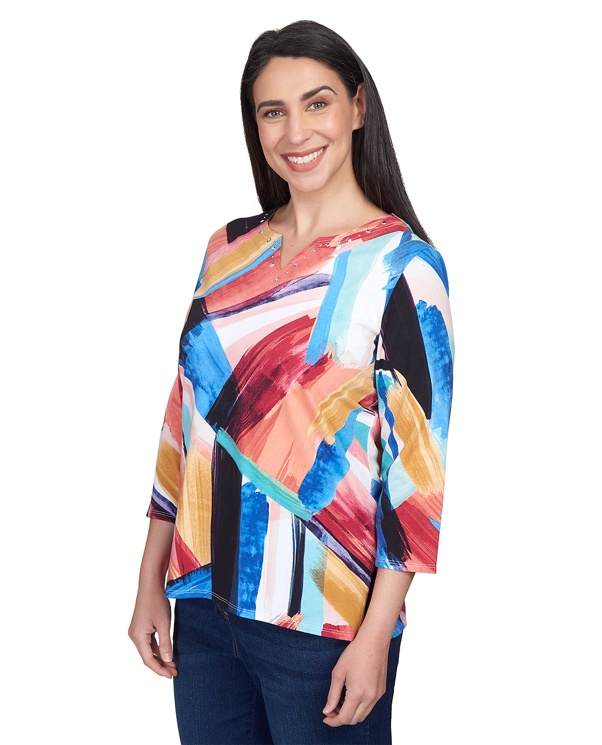 Alfred Dunner Key Item Brushstrokes Knit Top