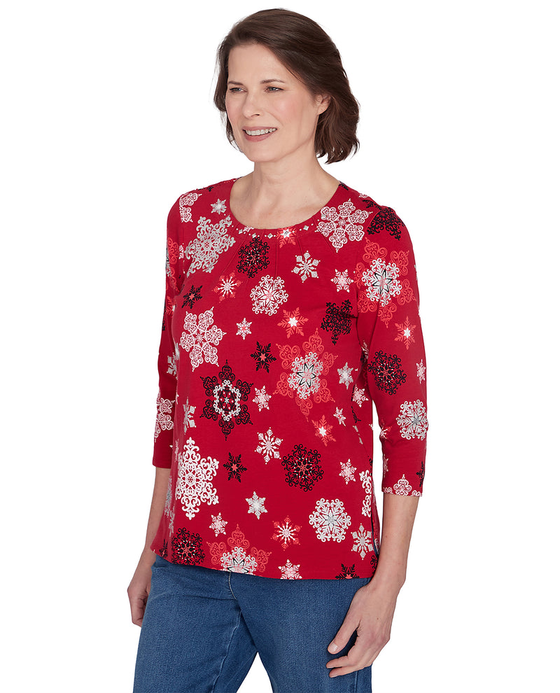 Alfred Dunner Missy Classic Snowflakes Knit Top