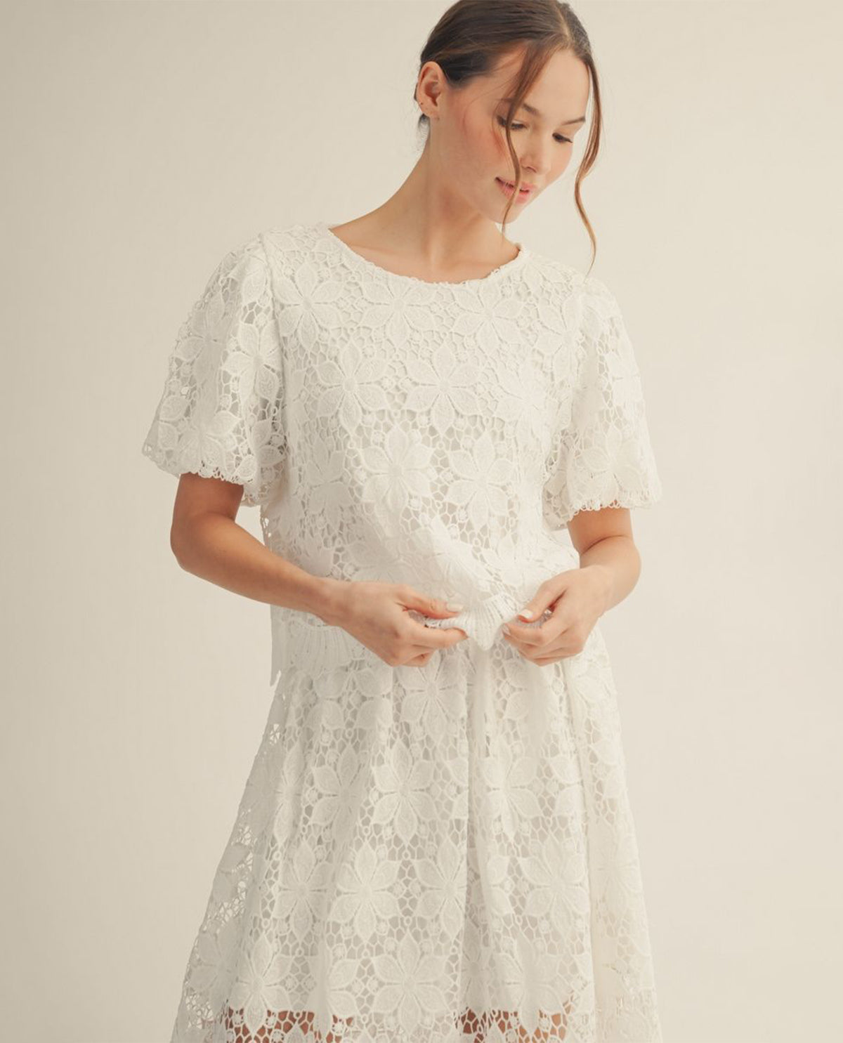 Jodifl Solid Scalloped Lace Top Off White