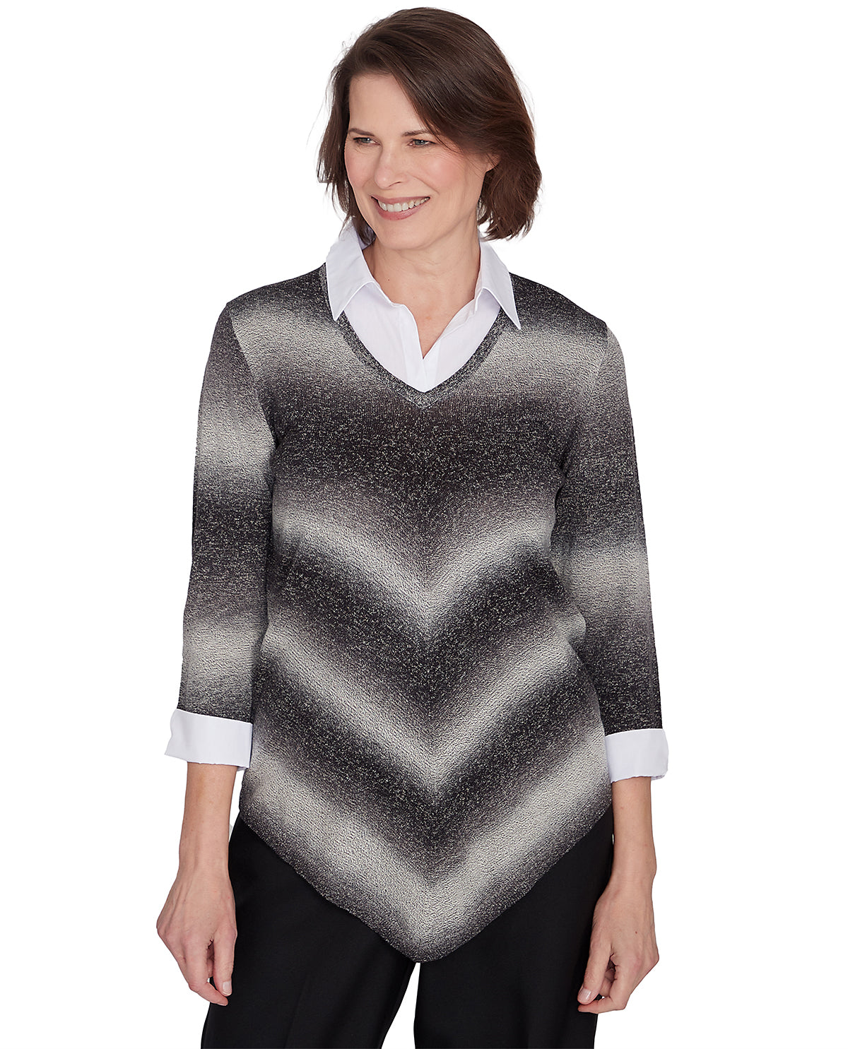 Alfred Dunner Petite Classic Ombre Chevron Sweater