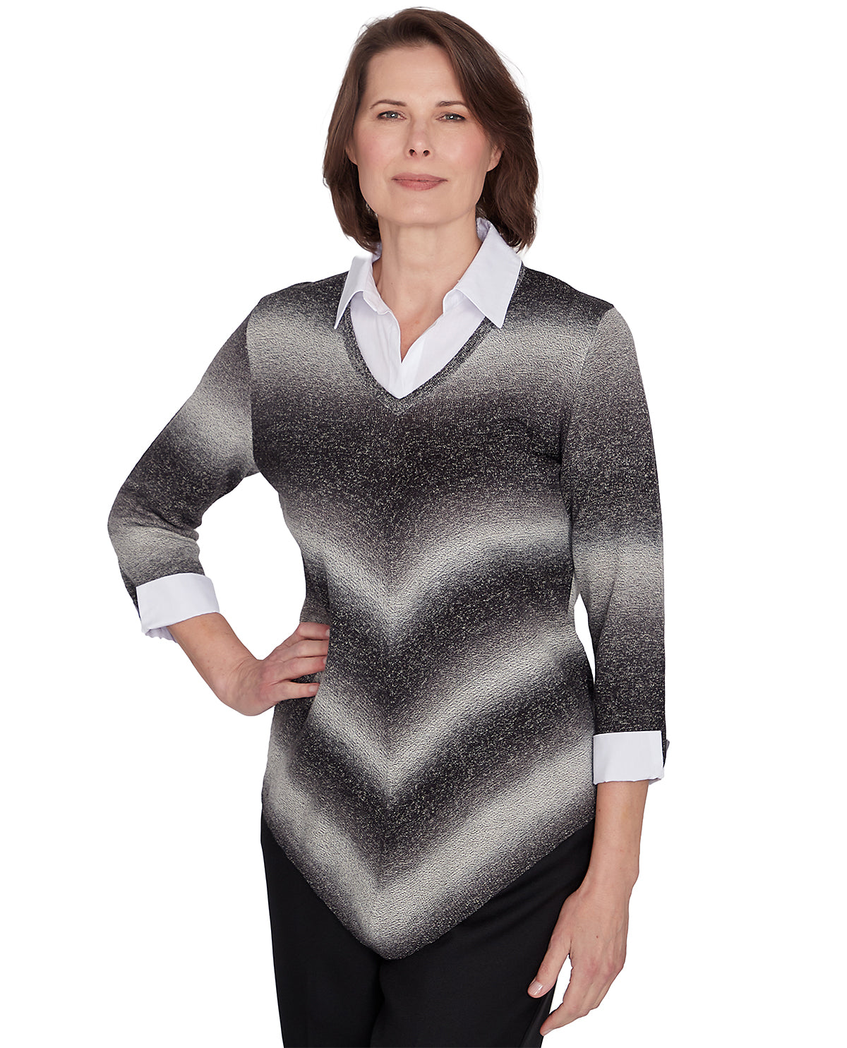 Alfred Dunner Petite Classic Ombre Chevron Sweater