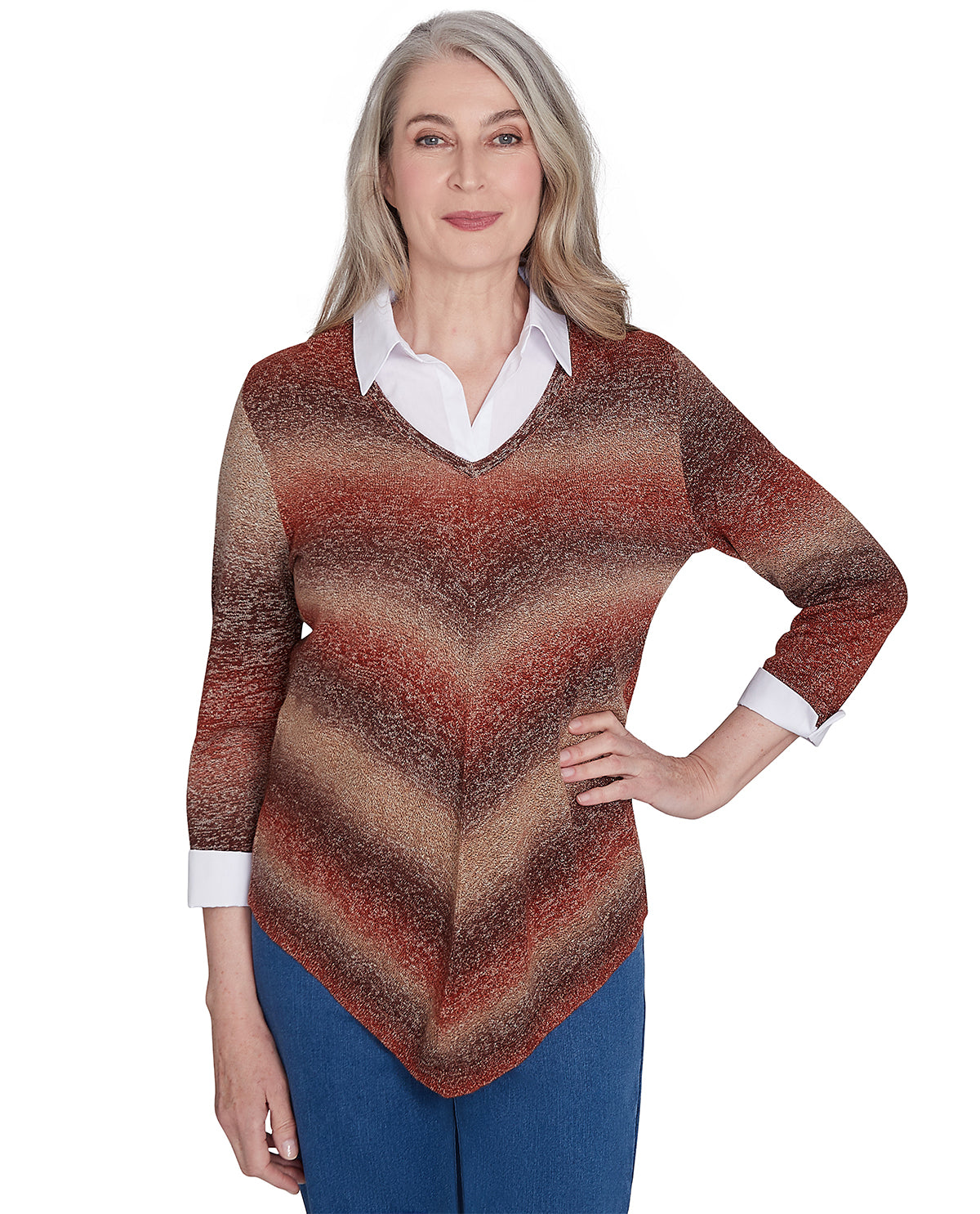 Alfred Dunner Petite Classic Ombre Chevron Sweater