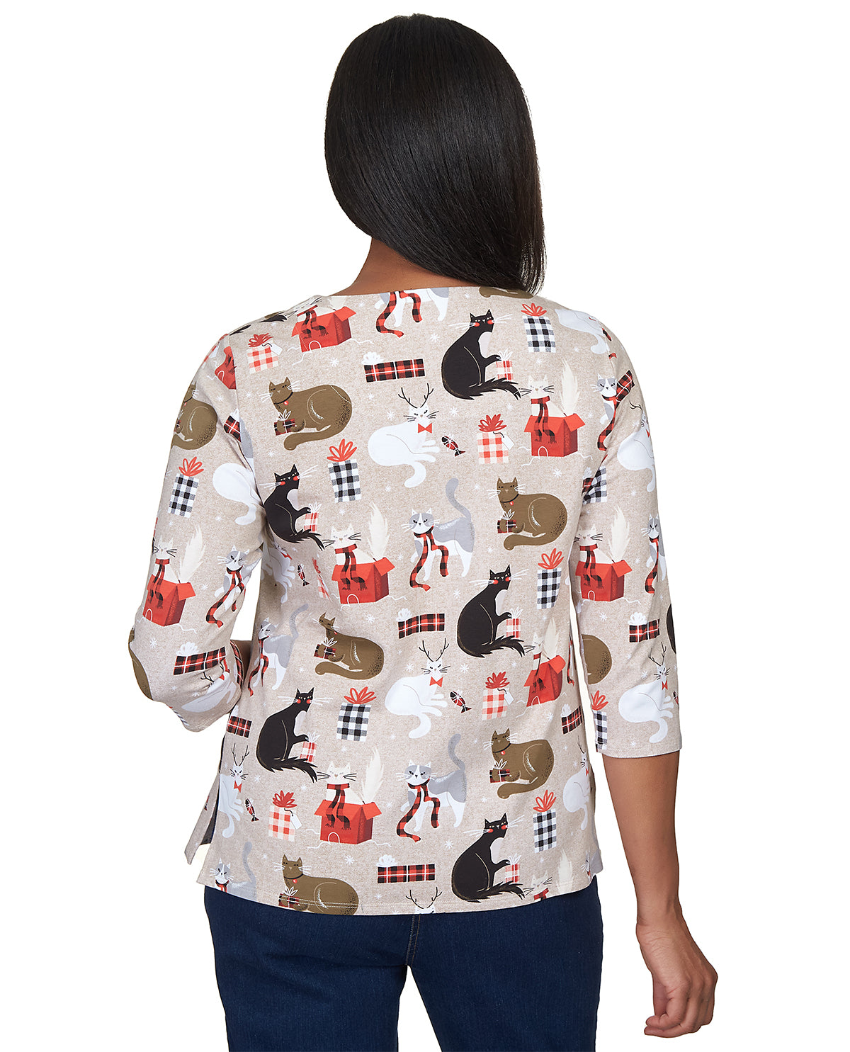 Alfred Dunner Petite Classic Holiday Cat Knit Top
