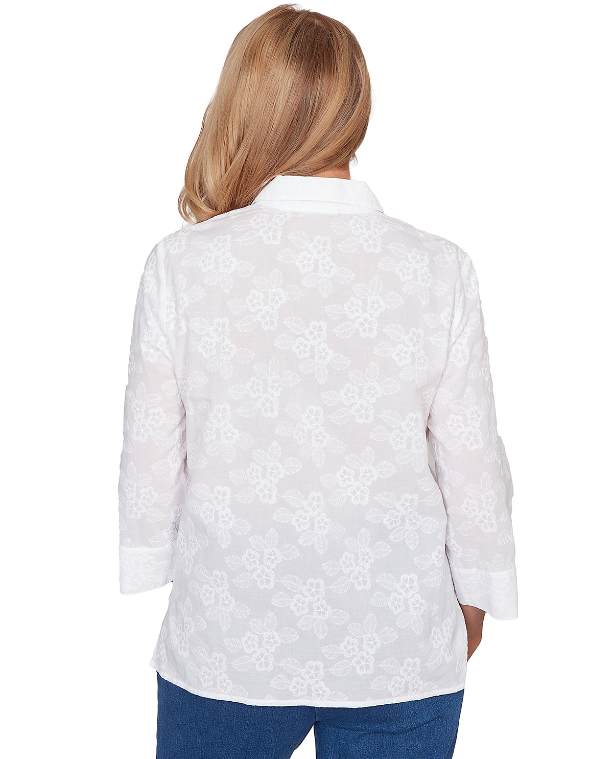 Alfred Dunner Missy Pastel Story Flower Embroidery Top White