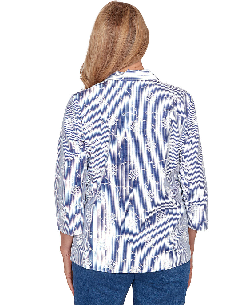 Alfred Dunner Missy Pastel Story Pinstripe Embroidery Blue