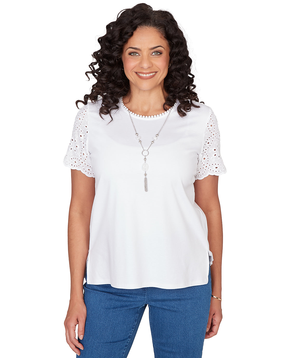 Alfred Dunner Missy Pastel Story Solid Eyelet Top