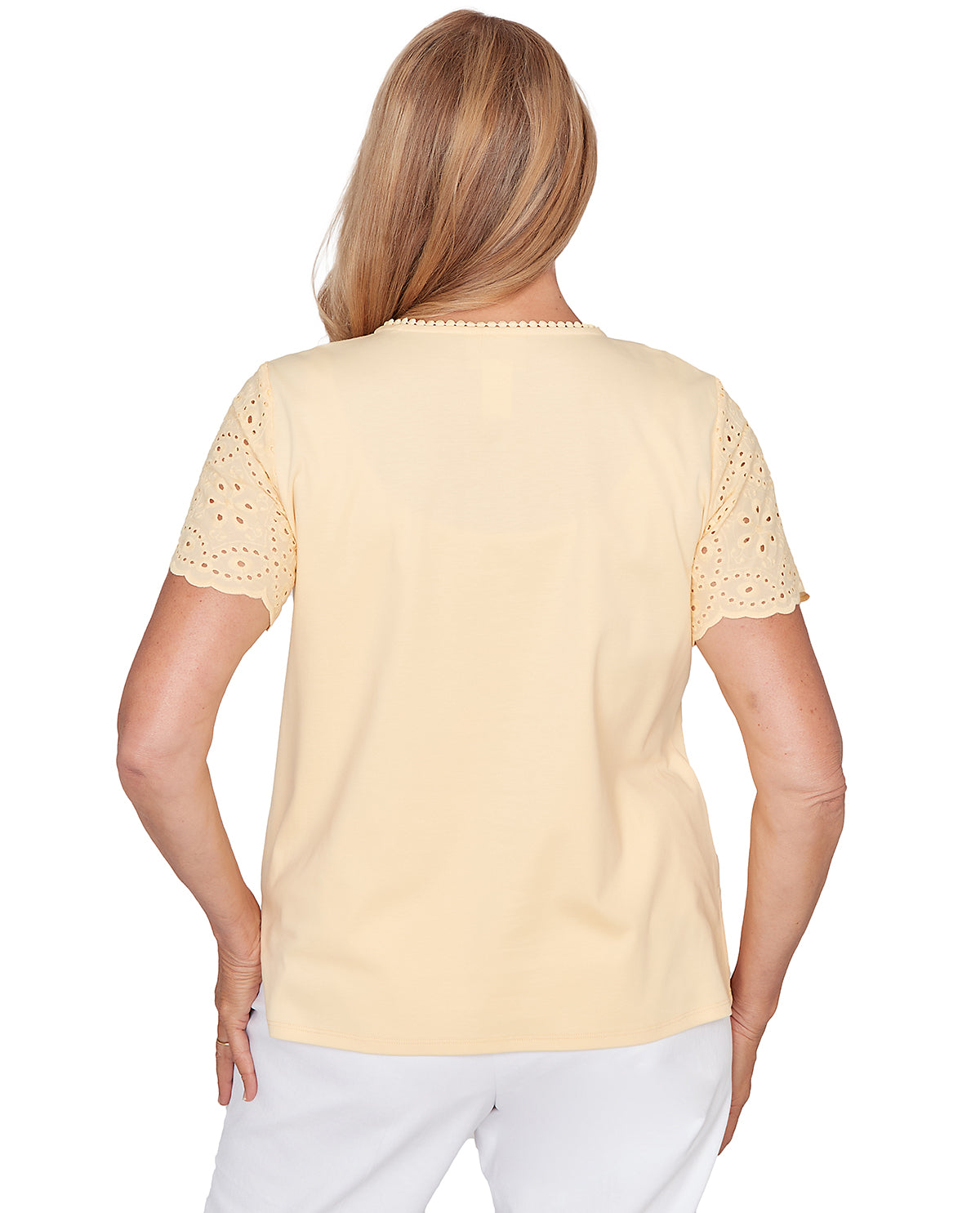 Alfred Dunner Missy Pastel Story Solid Eyelet Top