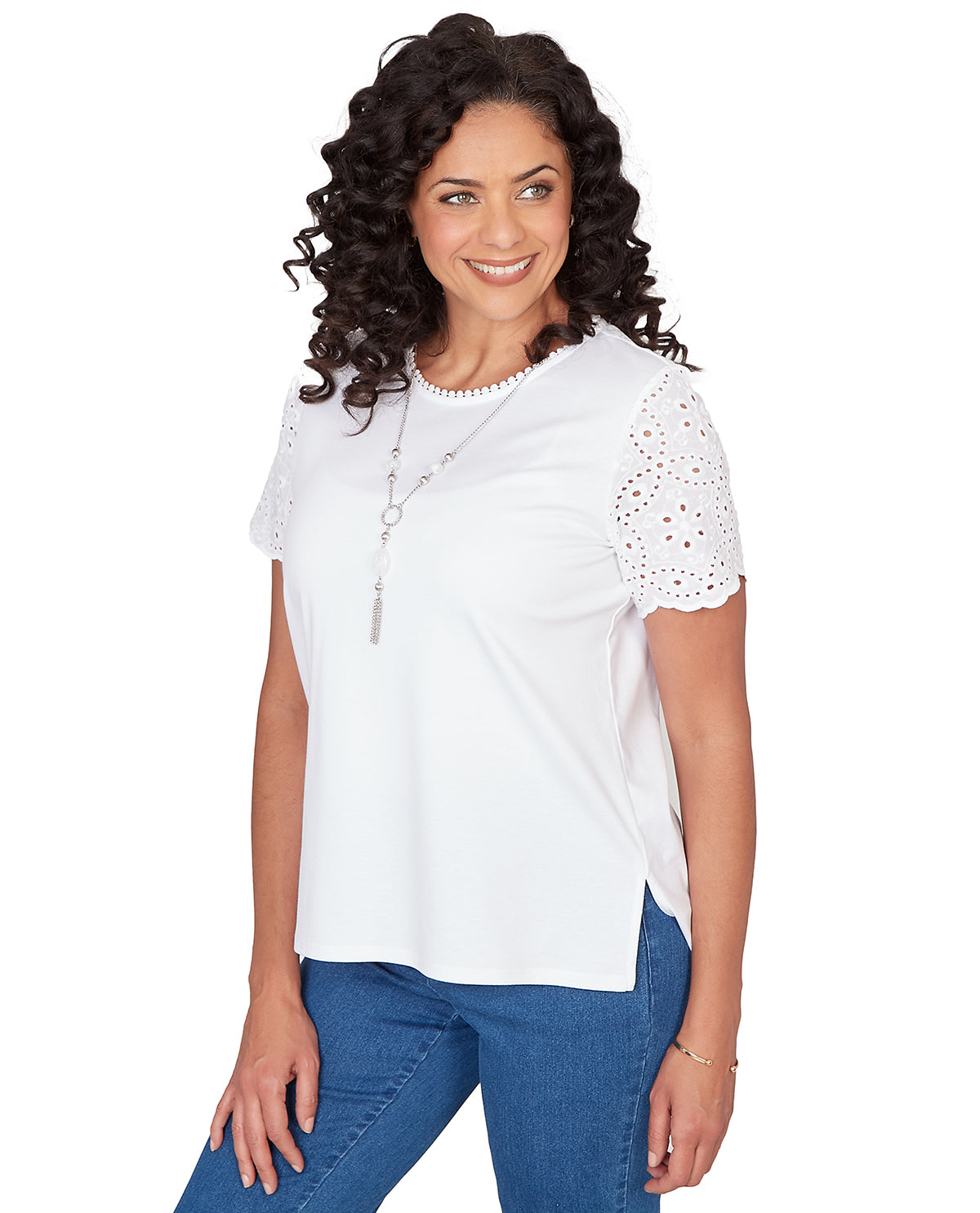 Alfred Dunner Missy Pastel Story Solid Eyelet Top