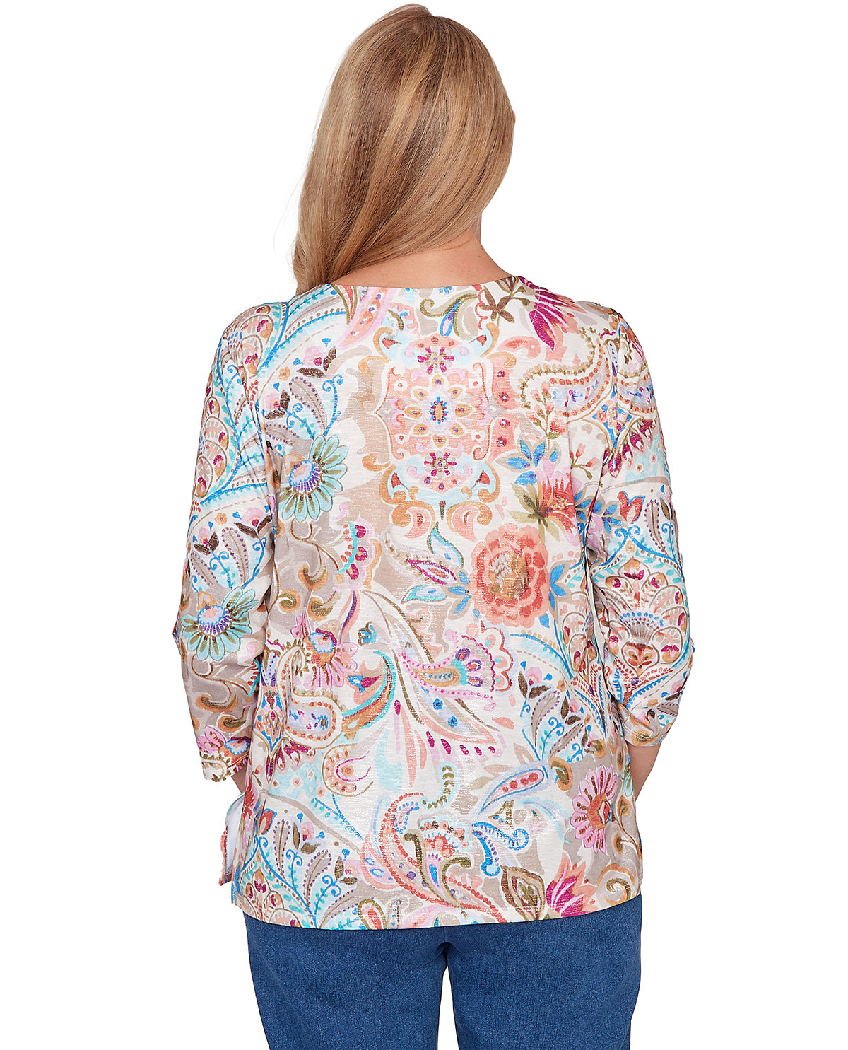 Alfred Dunner Missy Pastel Story Paisley Floral Top Tan