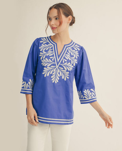 Jodifl Embroidered V-Neck Tunic Royal Blue
