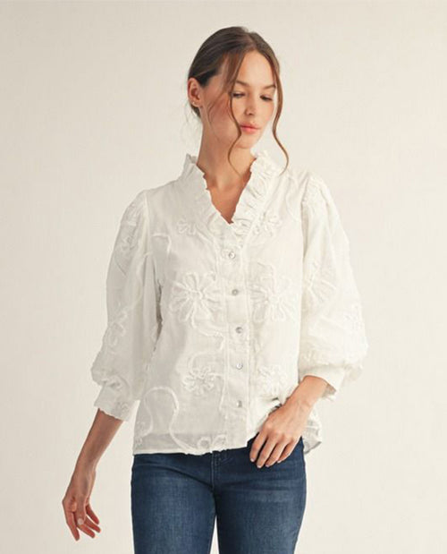 Jodifl 3D Floral Top White