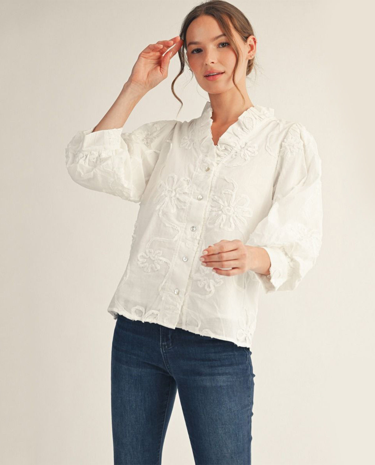 Jodifl 3D Floral Top White