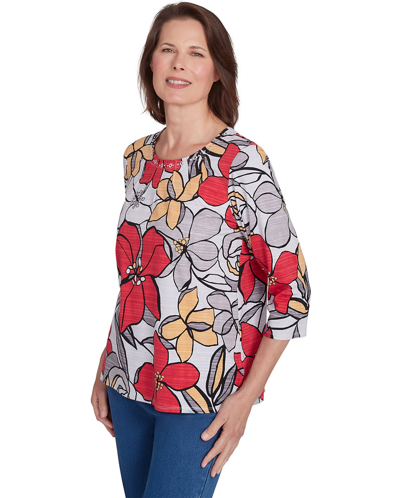 Alfred Dunner Key Items Bold Floral Print Print Knit Top