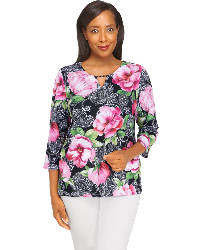 Alfred Dunner Petite Flower Print Knit Top