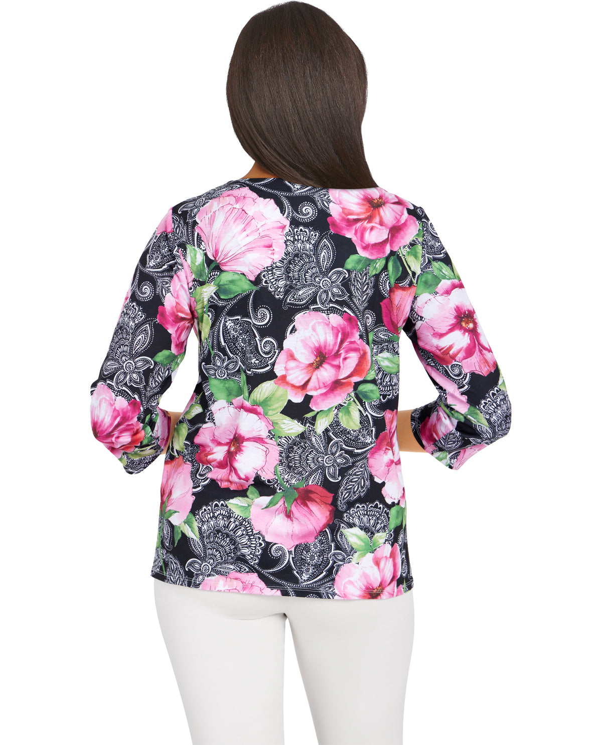 Alfred Dunner Petite Flower Print Knit Top