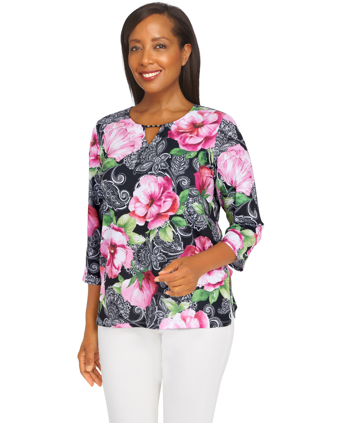 Alfred Dunner Petite Flower Print Knit Top