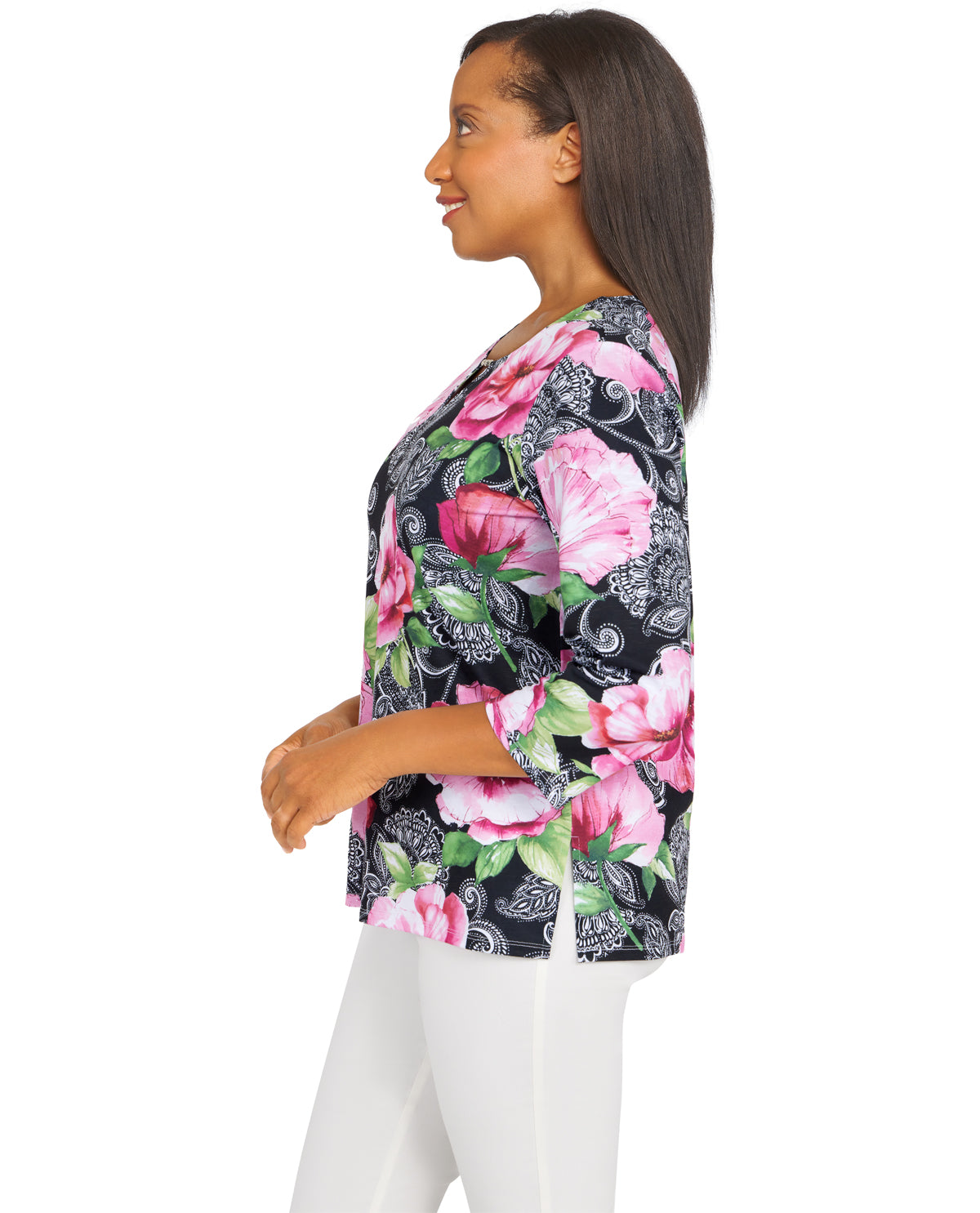 Alfred Dunner Petite Flower Print Knit Top