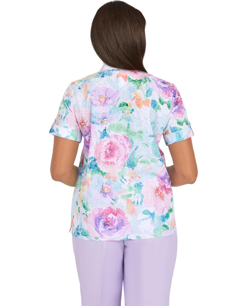 Alfred Dunner Petite Watercolor Floral Print Woven Top