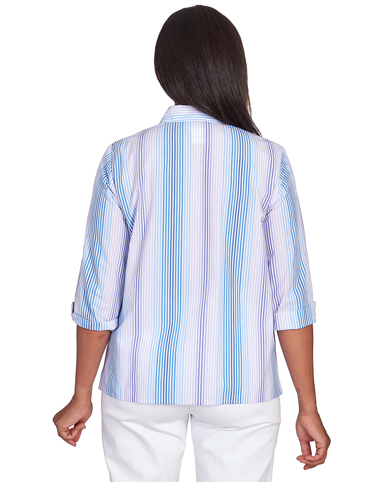 Petite Alfred Dunner Mitered Stripe Woven Top