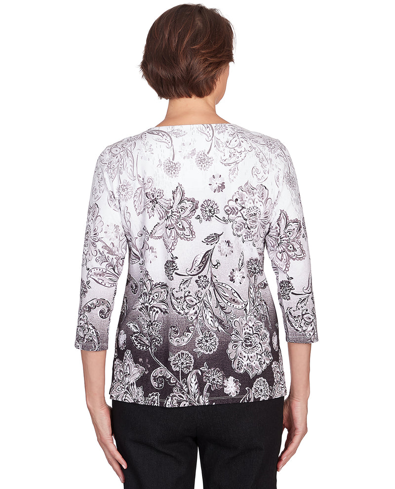 Petite Alfred Dunner Ombre Scroll Floral Tee