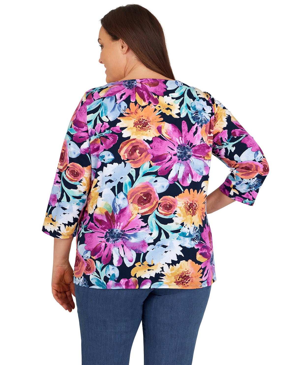 Alfred Dunner Plus 3/4 Sleeve Floral Knit Top