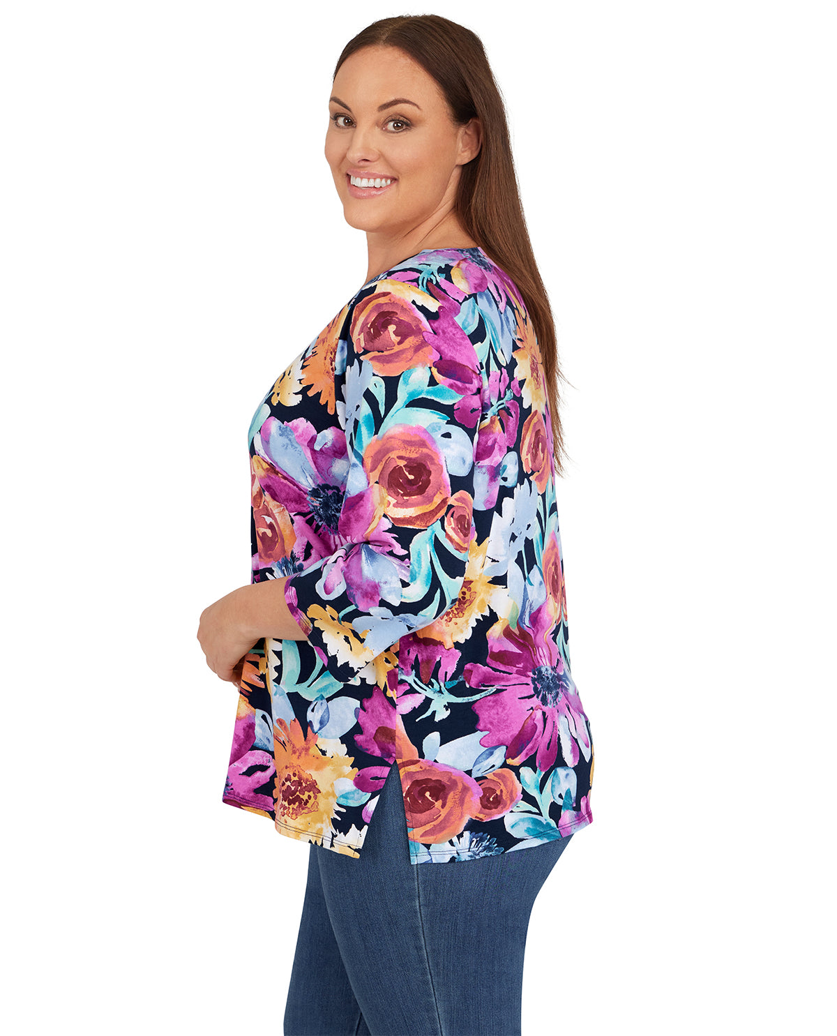 Alfred Dunner Plus 3 4 Sleeve Floral Knit Top Hamrick s Shop