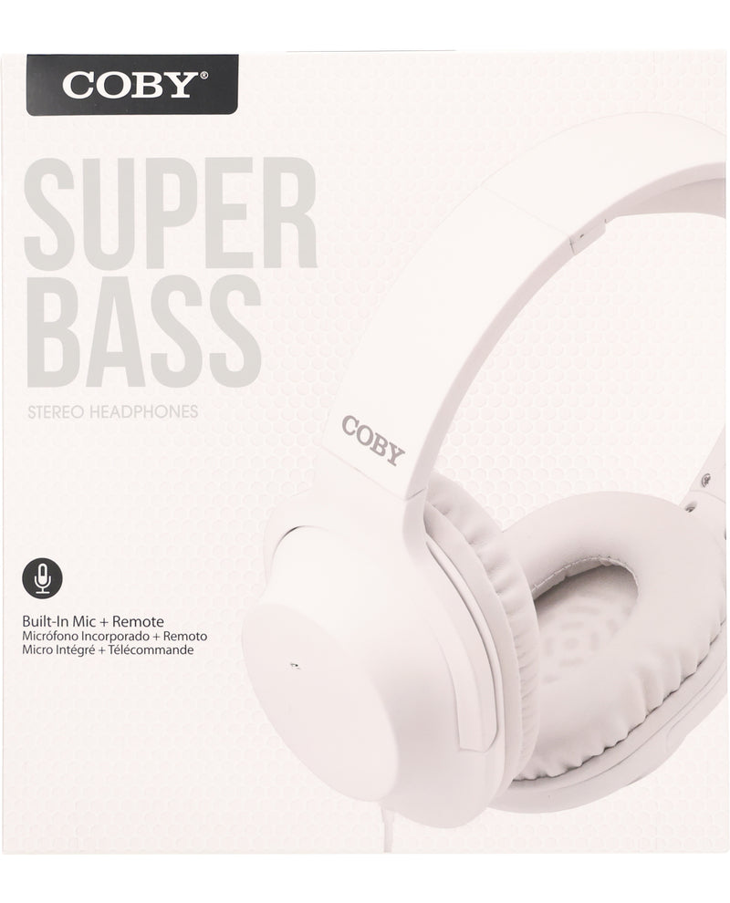 Coby Super Bass stereo headphones packaging on a white background