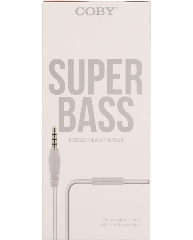 Coby Super Bass stereo headphones packaging on a white background