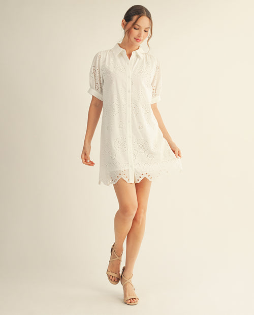 Jodifl Button Down Eyelet Dress Off White