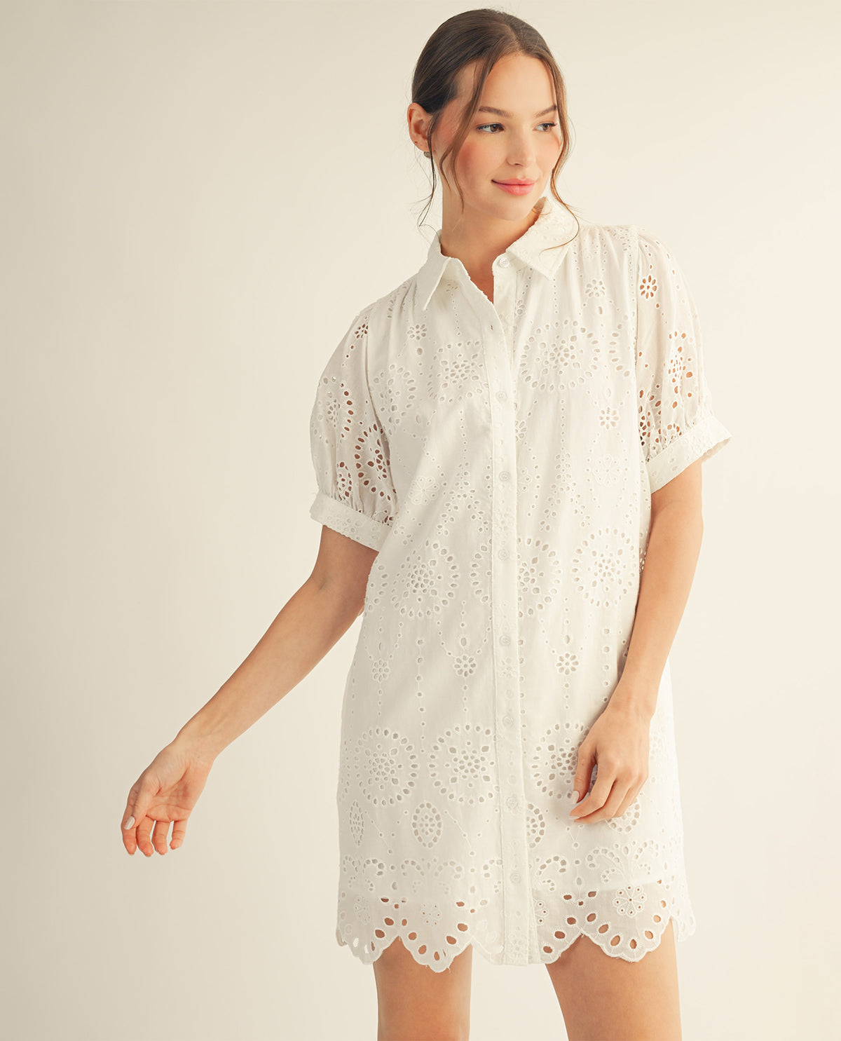 Jodifl Button Down Eyelet Dress Off White